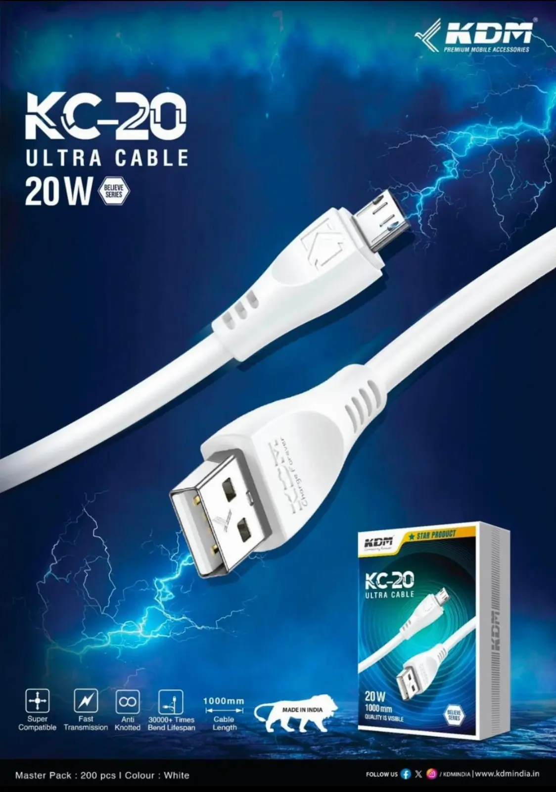 *KDM-KC20 (20W) MICRO CABLE ⚡️* BELIEVE SERIES FAST CHARGING 20W Charging Support   - Image 2