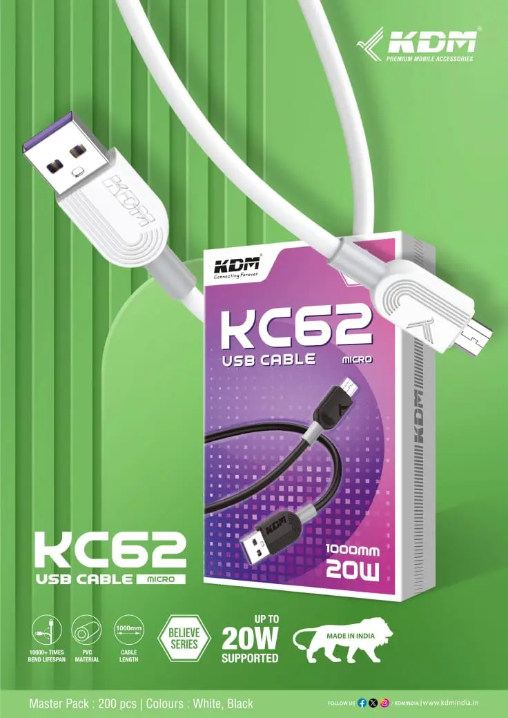 KDM KC62 TYPE-C (45W)FAST CHARGING CABLE - Image 1